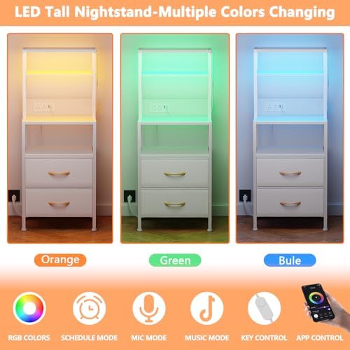 Furnulem White Nightstand, Tall Night Stand with Charging Station - Image 4