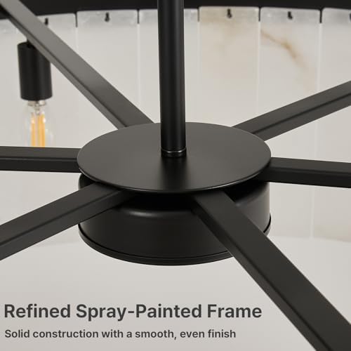42" Round Alabaster Chandelier, Modern Black Marble Light Fixture - Image 5
