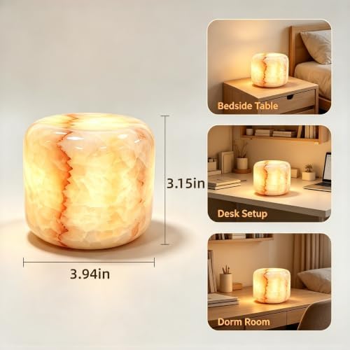 Natural Marble Table Lamp, Cordless Rechargeable Pat Control Night Light, Dimmable Warm Glow Stone Lamp for Bedroom Bedside Table Desk Shelf, Home Decor Gift - Image 3