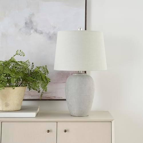Nourison Home 23" Vintage Grey (White Washed) Ceramic Pot Table Lamp for Bedroom, Living Room, Dining, Office, with Grey Shade - Image 4
