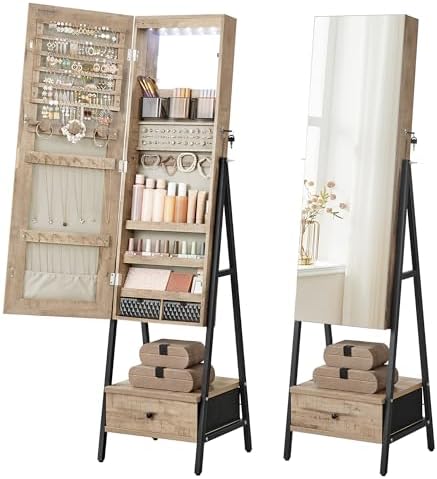 SONGMICS LED Mirror Jewelry Cabinet Armoire, Freestanding Lockable by SONGMICSbySONGMICSHOME