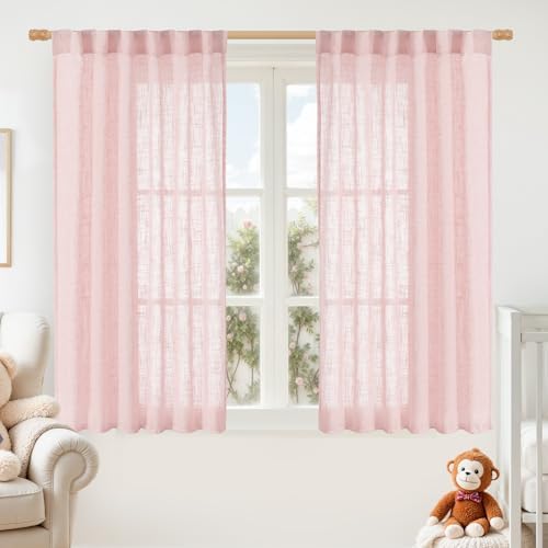 LAMIT Pink Linen Curtains 54 Inch Length for Bedroom, 52 x 54 Inch by LAMIT