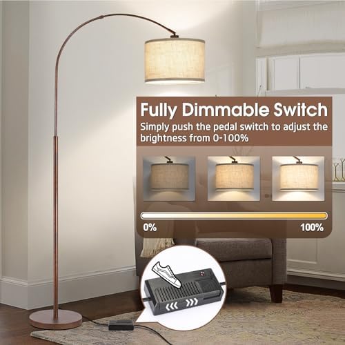 Dimmable Arc Floor Lamps, Antique Bronze Lamp with Adjustable Hanging Shade - Image 3