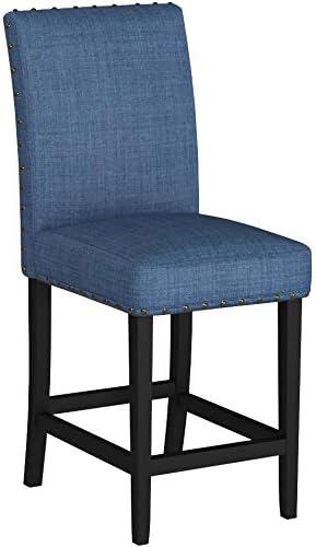 Biony Blue Fabric Counter Height Stools with Nailhead Trim, Set of 2 - Image 5