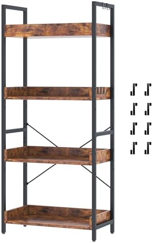 HCHQHS 4 Tier Bookshelf, Adjustable Industrial Bookcase, Vertical Tall Book Shelf, Wood and Black Metal Open Bookshelves for Home Office, Living Room, Bedroom by HCHQHS