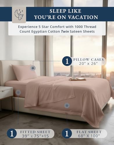 LANE LINEN Split Queen Sheets 100% Egyptian Cotton Sateen - Sepia Rose - Image 2