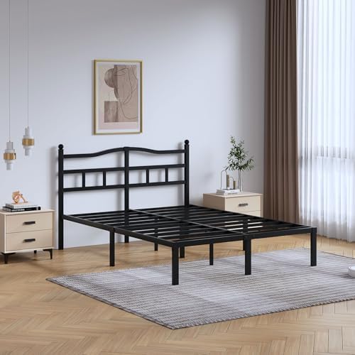 SHOANED Metal Bed Frame with Headboard - 14 Inch King Size Heavy Duty Bedframe Black Basic Steel Slats Platform No Box Spring Needed/Easy Assembly/Noise Free - Image 4