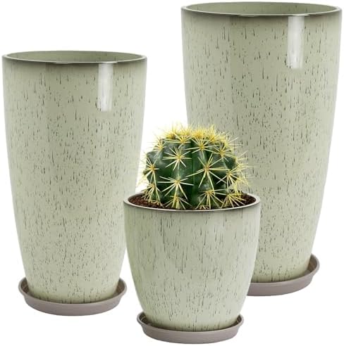 Neoaider Set of 3 Tall Planter, 24/21/12in Large Plastic Planter, DripGlaze by Neoaider