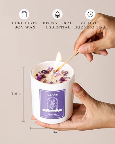 AOOVOO Lavender Scented Candle Set 2 Pack - Aromatherapy Candle with Crystals Inside, 20oz Soy Candles for Home Scented, Birthday Gifts Mothers Day Candle for Women Mom - Image 2