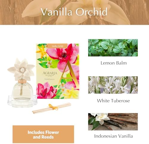 Agraria PetiteEssence 1.7oz Flower and Reed Diffuser Set, Hand Crafted Sola Flower Botanical Air Diffusers for Home, Orchid Vanilla Air Diffusers for Home - Image 3