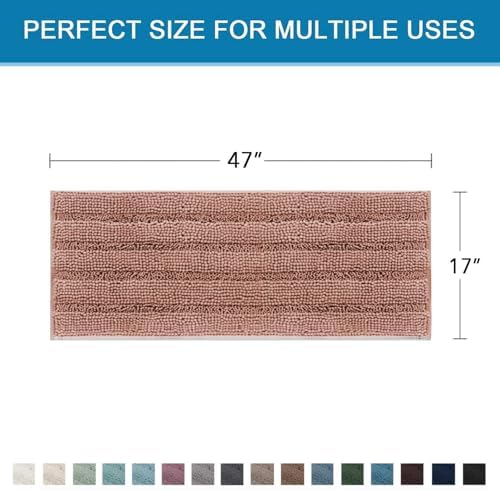 H.VERSAILTEX Bath Rugs for Bathroom Non Slip Bath Mats Extra Thick Chenille Striped Bath Rug Runners 47" x 17" Absorbent Fluffy Soft Shaggy Mats Dry Fast Plush Area Carpet for Bath Room - Muted Clay - Image 2