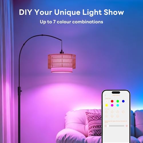 Boho Rattan Arc Floor Lamp, 71" RGB, Compatible with Alexa & App - Image 4