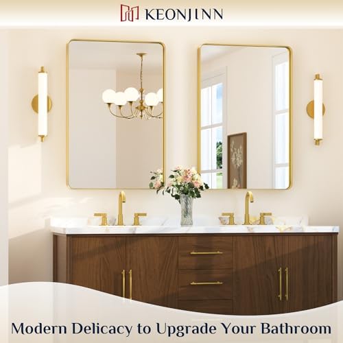 Keonjinn 24 x 36 Inch Gold Bathroom Mirrors for Over Sink, Tempered Glass - Image 2