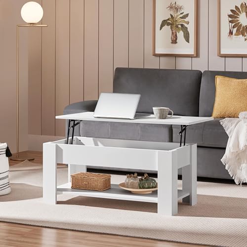 Yaheetech White Lift Top Coffee Table with Storage for Living Room, 38.6" - Image 2