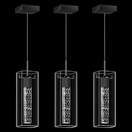 LED Crystal Pendant Lights for Kitchen Island, Matte Black, 3 Pack by Esfos