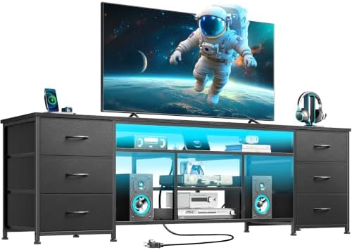 Furologee 71 Inch LED TV Stand, Entertainment Center, Black by Furologee