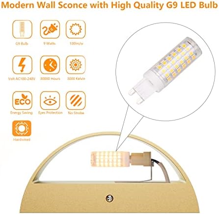 Aipsun Gold Wall Sconce Indoor Wall Lights Hardwired Set of 2 Up and Down Wall Mount Light for Living Room Bedroom Hallway Corridor Conservatory Warm White 3000K(with G9 Bulbs) - Image 3