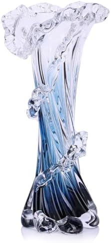 Hand Blown Blue Glass Vase, Unique Art Beautiful Ocean Glass Vase for Coastal Home Decor, Coffee Table, Living Room, Office Decor - 11.8" H(Large) by oliruim