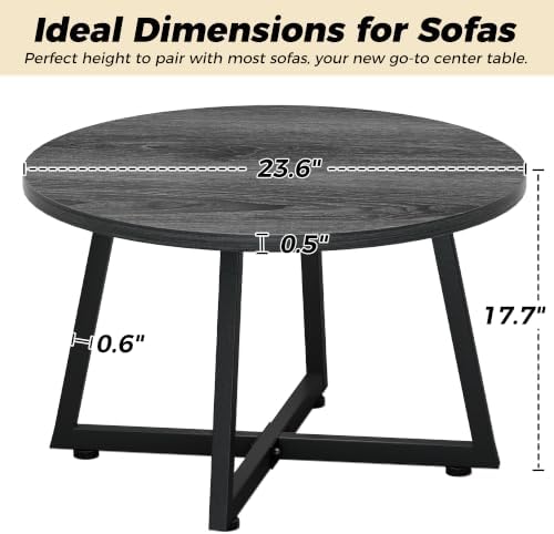 Coffee Table, 23.6" Round Coffee Tables for Living Room, Gray Coffee Table - Image 2
