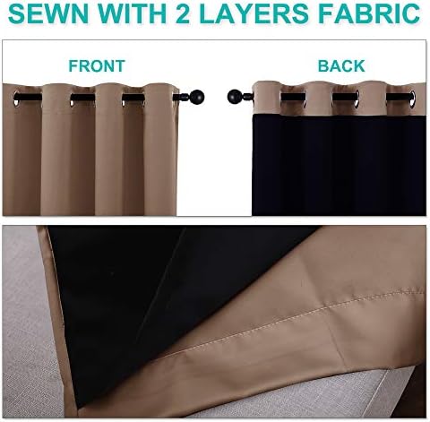 NICETOWN 100% Blackout Curtains Thermal, Noise Reduction and Privacy Curtains for Patio Door, Black Lined Blackout Drapes with Grommet Top, Cappuccino, 1 Pair, W37 x L60 - Image 5