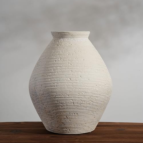 Large White Distressed Ceramic Vase, Rustic Ribbed Textured Floor Vase for Living Room Decor, Handmade Modern Farmhouse Vase for Pampas Grass (Cool-White) by Unknown