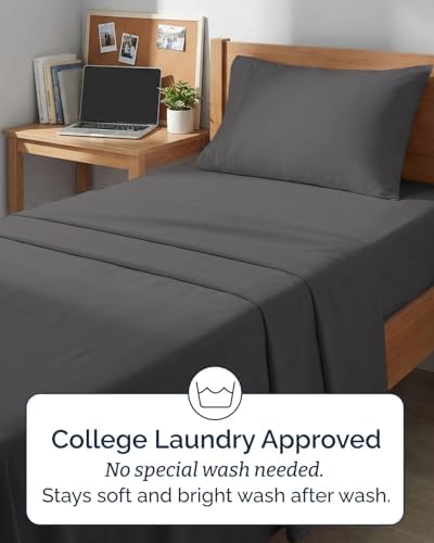 Twin XL 3 Piece Sheet Set - College Dorm Room Essentials - Dark Grey - Image 6