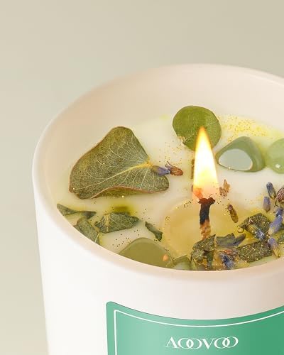 AOOVOO Eucalyptus Mint Scented Candles for Women - Aromatherapy Candle with Crystals Inside, 10oz Soy Candles for Home Scented, Birthday Gifts Mothers Day Candle for Women Mom - Image 3
