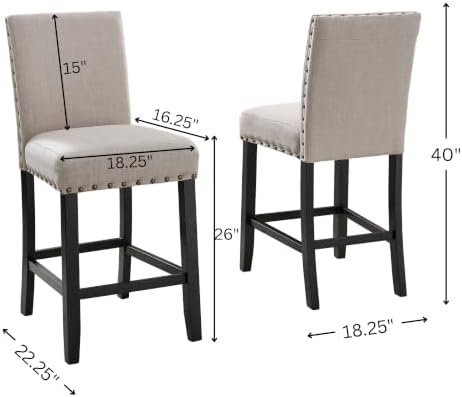 Biony Tan Fabric Counter Height Stools with Nailhead Trim, Set of 2 - Image 3