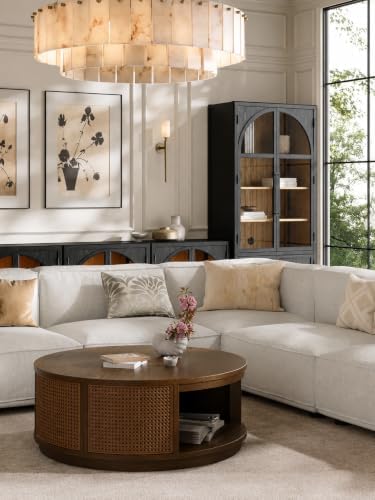 Alabaster Chandelier 31 Inch, Modern Round Chandelier for Dining Room, 12-Light 2-Tier Natural Stone Chandeliers with G9 Bulbs, Gold Spanish Alabaster Fixture for Living Room, Foyer, Bedroom - Image 4