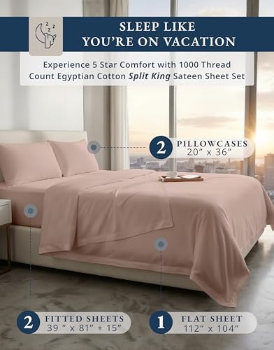 LANE LINEN Cooling Bed Sheets Queen 100% Egyptian Cotton - Sepia Rose - Image 2