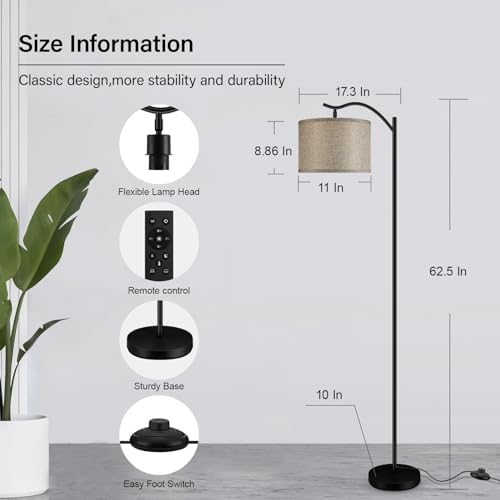 BoostArea Floor Lamp for Living Room,Arc Floor Lamp with Remote Control,Stepless Dimmable Brightness & Colors Temperature 2700k-6500k,Modern Standing Lamp for Bedroom Study Room Office,Jute - Image 6