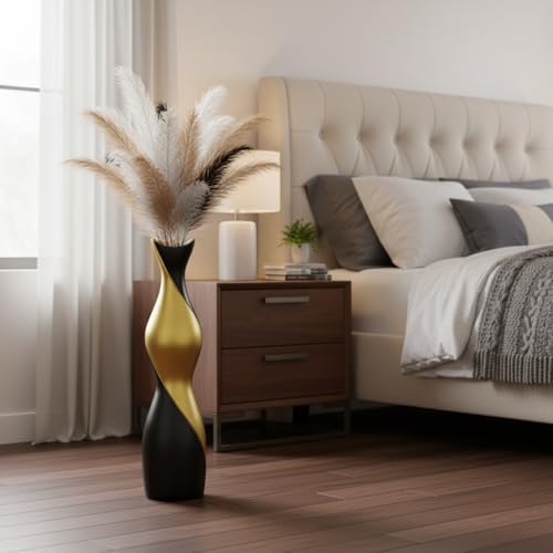 Tall Floor Vase - Matte Black & Gold Tall Decorative Vase, 24 Inch Modern Vase for Pampas Grass, Feathers, Dried Flowers, Home Decor Centerpiece for Living Room, Entryway, Bedroom - Floor Resin - Image 5