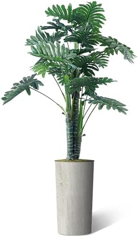 Artificial Tree in Modern Swirl Pattern Planter, Fake Philodendron Tree Silk Tree for Indoor and Outdoor Home Decoration - 70" Overall Tall (Plant Pot Plus Tree) - Image 2
