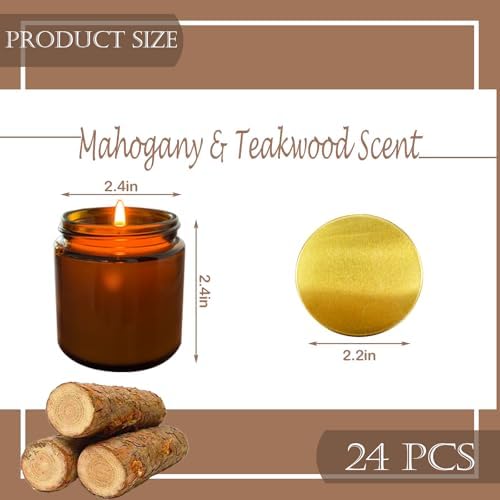 24 Pcs 4 Oz Mini Soy Candles,Mahogany & Teakwood Scented Candles Set,Bulk Aromatherapy Candle,Suitable as Gifts or Souvenirs for Occasions Such as Birthdays and Weddings. - Image 2