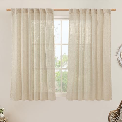 LAMIT Semi Sheer Linen Curtains 45 Inches Long 2 Panels for Small Window by LAMIT