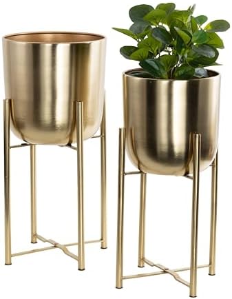 CosmoLiving by Cosmopolitan Metal Dome Planters, Set of 2, 19", 22"H, Gold by Unknown