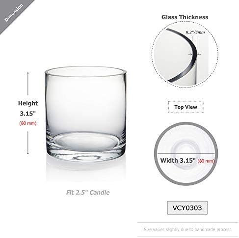 WGVI Thick Quality Clear Right Cylinder Glass Vase, 3" W x 3" H, Equilateral Cylinder, Floral Container, Round Glass Votive Candle Holder, Flower Vases, Table Top, 6 Piece - Image 3