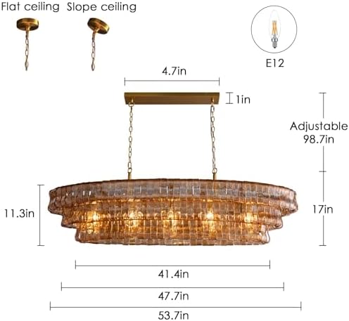54" Smoked Gold Rectangular Drum Large Chandeliers for Dining Room, 5-Light Modern Round Hanging Light Fixture for Kitchen Island, Living Room, Foyer - Image 4