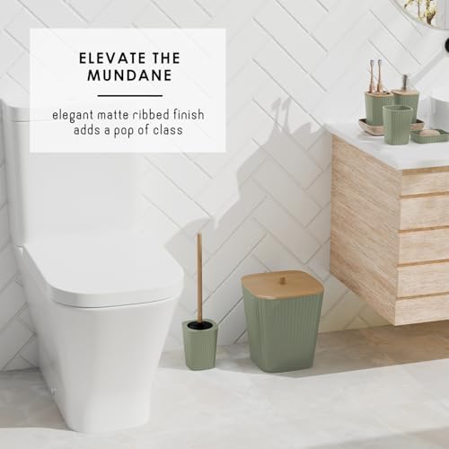 Clara Clark Bathroom Accessories Set - Bathroom Set, Bathroom Accessory Set, Shower Curtain Set, Toilet Brush, Trash Can & Soap Dispenser - Sage Green - 20PC - Image 6