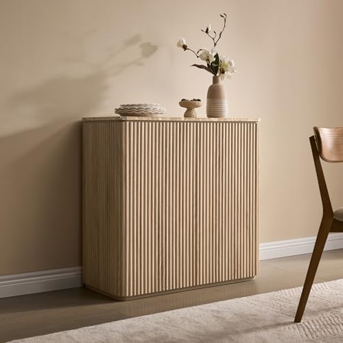 34" Fluted Sideboard Cabinet with Storage, Modern Buffet Cabinet, Oak by DelArk