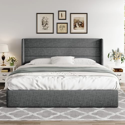 Allewie King Size Lift Up Hydraulic Storage Bed Frame Dark Grey - Image 7