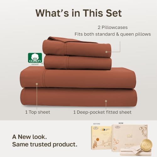 California Design Den Soft 100% Cotton Sateen Queen Sheet Set, 4 Pcs, Rust - Image 3