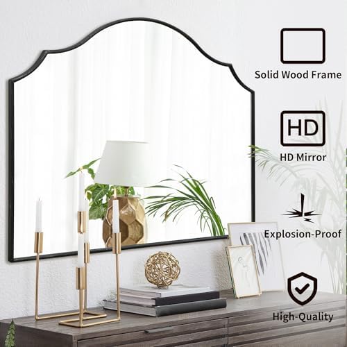 Besdomus Black Scalloped Wall Mirror: 40"x29" Large Wooden Bathroom Mirror - Image 2