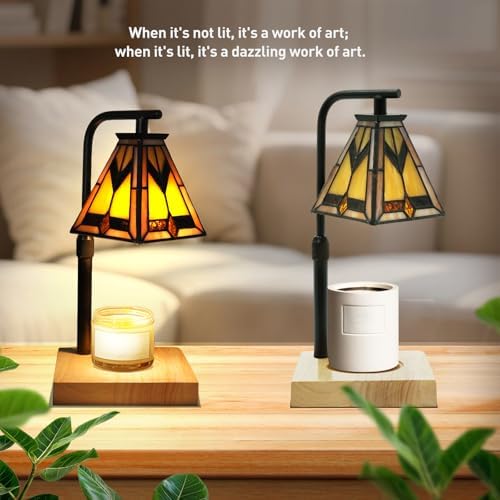 Mission Tiffany Candle Warmer Lamp, Adjustable Height Wood Base - Image 6