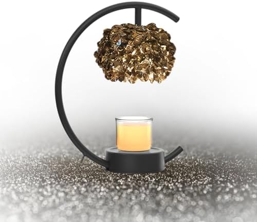 Yeuslor Candle Warmer Lamp for Jar Candles with Adjustable Brightness＆Timer，Handcrafted Crystal Candle Lamp Luxurious Design+2Bulbs,Home Decoration Electric Candle Lamp(Black C-Shaped) by CandleWarmerLamp