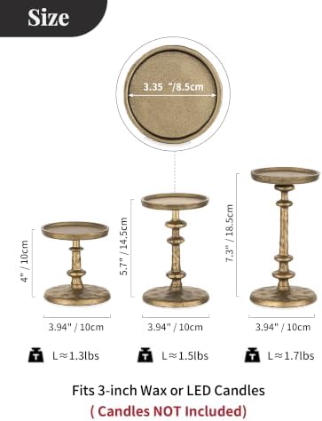 NUPTIO Pillar Candle Holder Gold: Antique Brass Cast Iron Candle Stand - Image 4