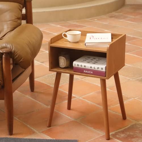 MaxSmeo Nightstand, Mid Century Brown Side Table Bedroom with Storage - Image 2