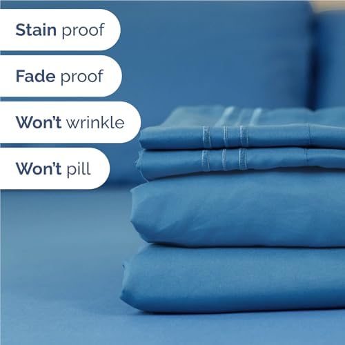 Full Size 4 Piece Sheet Set - Breathable & Cooling Sheets - Denim Blue - Image 5