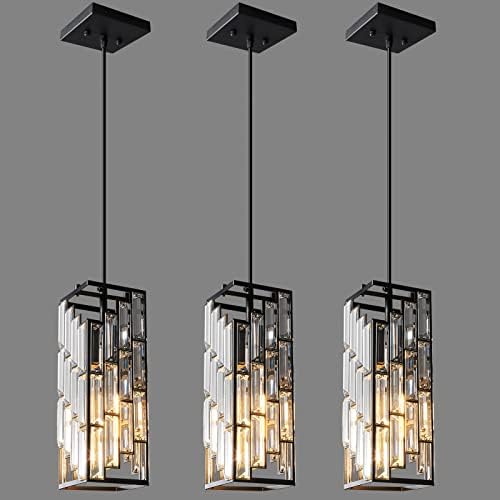 Black Pendant Lighting Modern Pendant Light, Mini Crystal Chandeliers,Adjustable Pendant Light Fixture for Kitchen Island Dinning Room Bedroom (3 Pack) by FDPBY