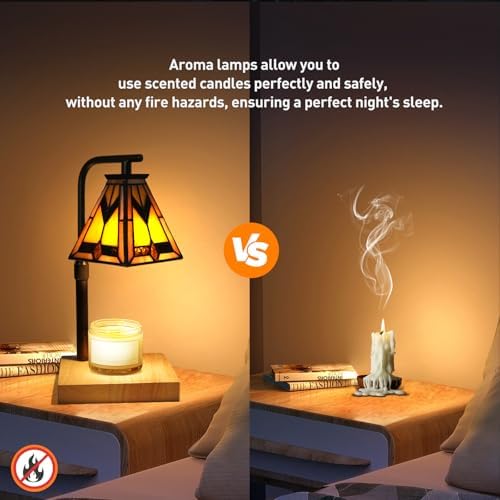 Mission Tiffany Candle Warmer Lamp, Adjustable Height Wood Base - Image 4